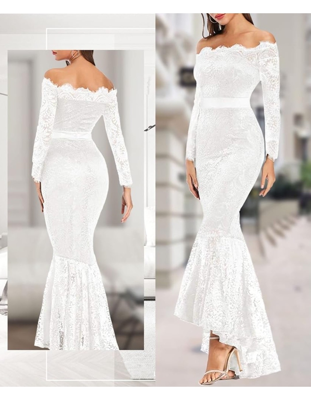 Elegant Off-Shoulder White Lace Mermaid Gown